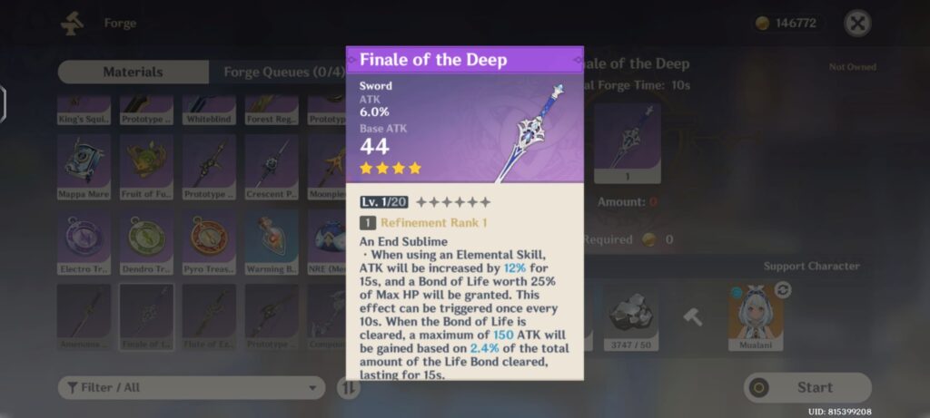 Finale of the Deep on he craftable screen. (Image via HoYoverse)