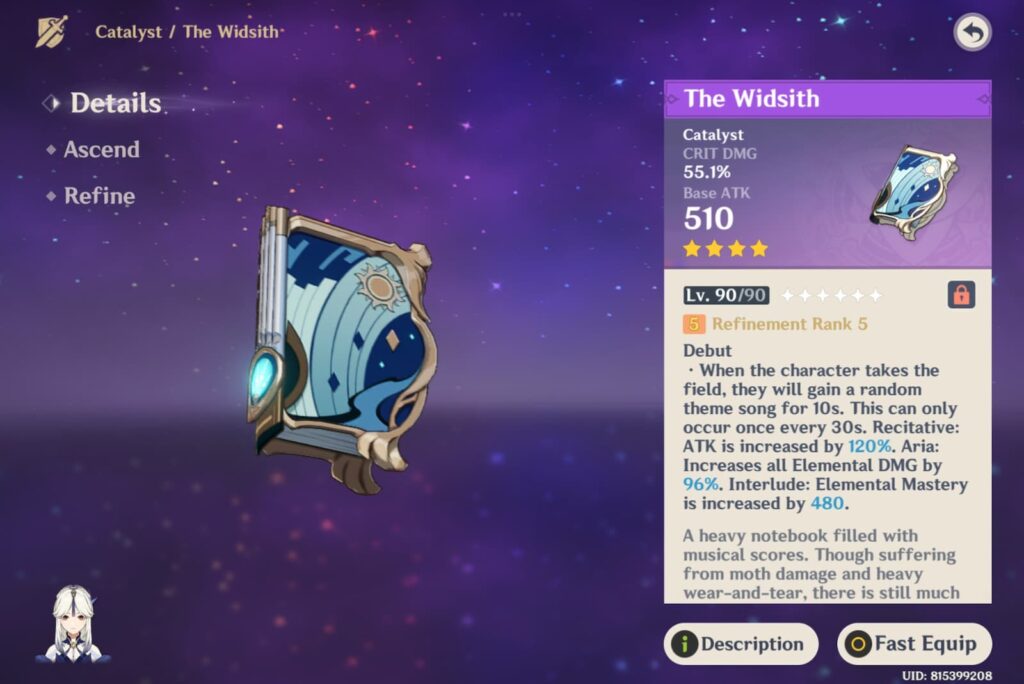 Inspecting page in-game of The Widsith