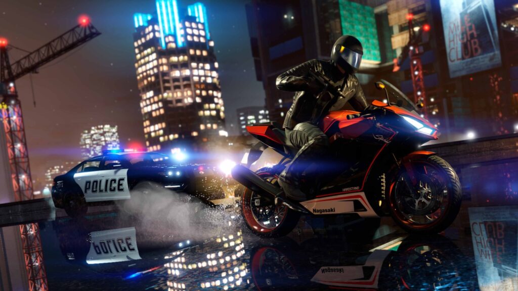 an image of a cop chasing a biker in GTA 5