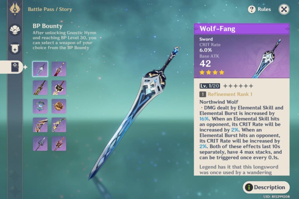 A 4-star Sword that can be collected only by purchasing Battle Pass