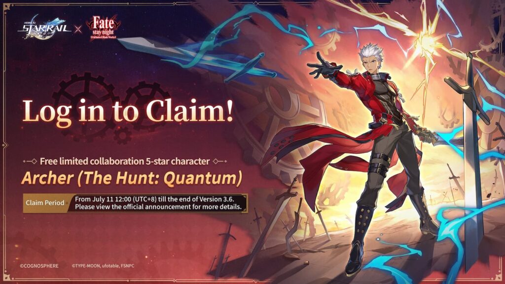 Archer, a free 5-star character who log in after a certain time during this exclusive collab