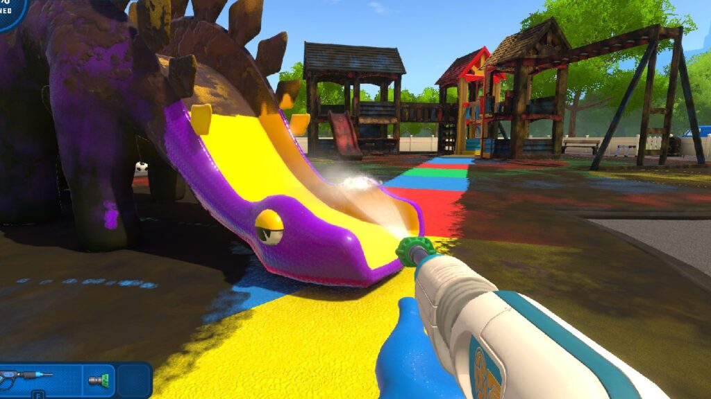 a player shooting in PowerWash Simulator