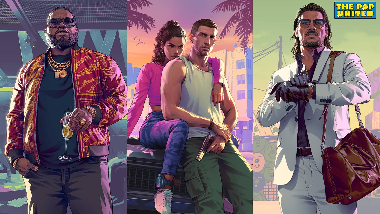 an image of some gta 6 characters and thepopunited logo on the top right