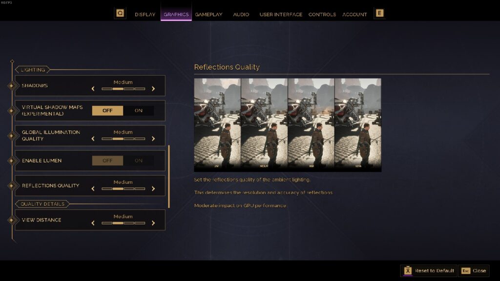 an screenshot of Dune: Awakening lighting settings