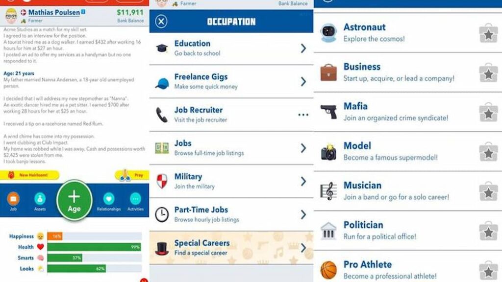 Players can chose a variety of careers in Bitlife