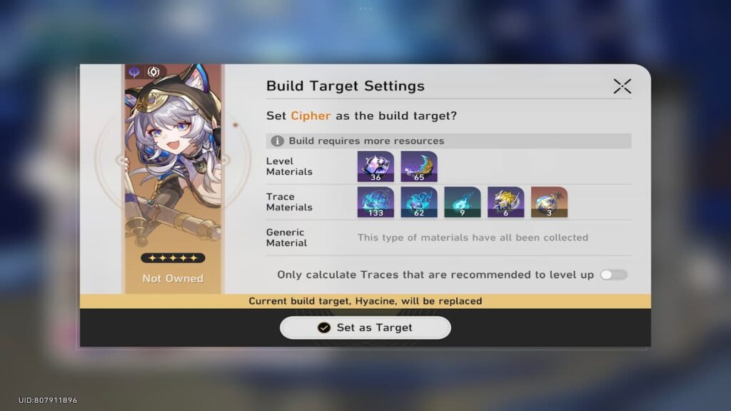 These are the required materials for Cipher's build