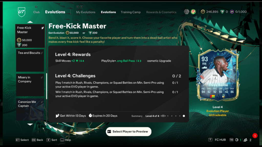 Free Kick Master Evolution upgrades | Screenshot via EA Sports