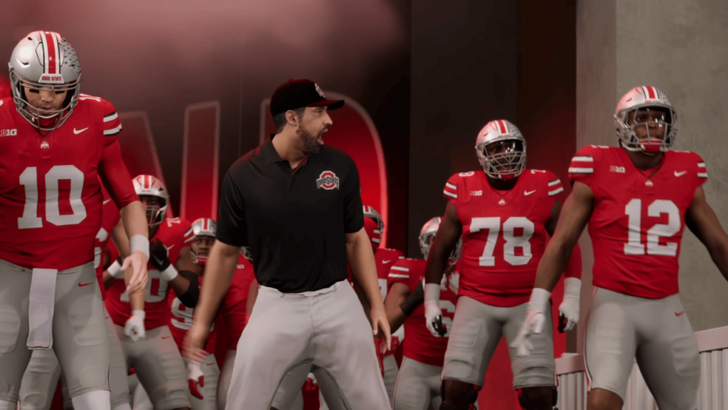 Coach motivating players in College Football 26